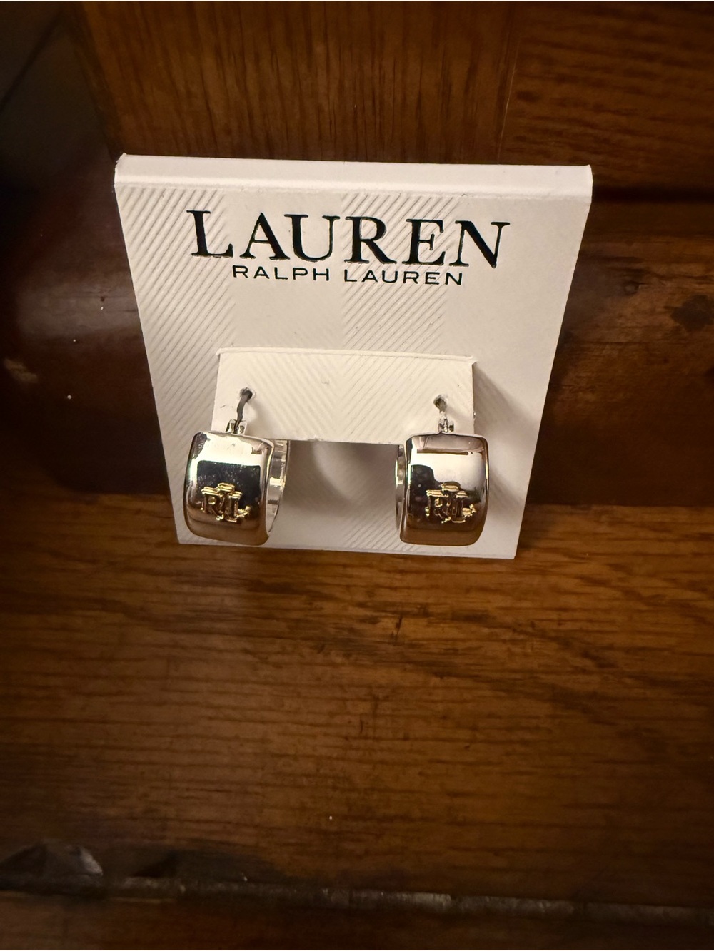 Lauren Ralph Lauren Two-Tone Square Logo Drop Earrings - Silver & Gold